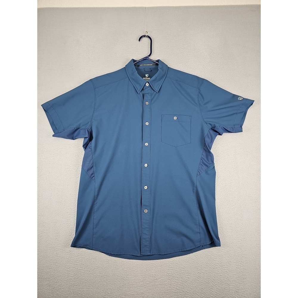KUHL Bandit Performance Button Up Shirt Men's Medium Short Sleeve Blue 7266